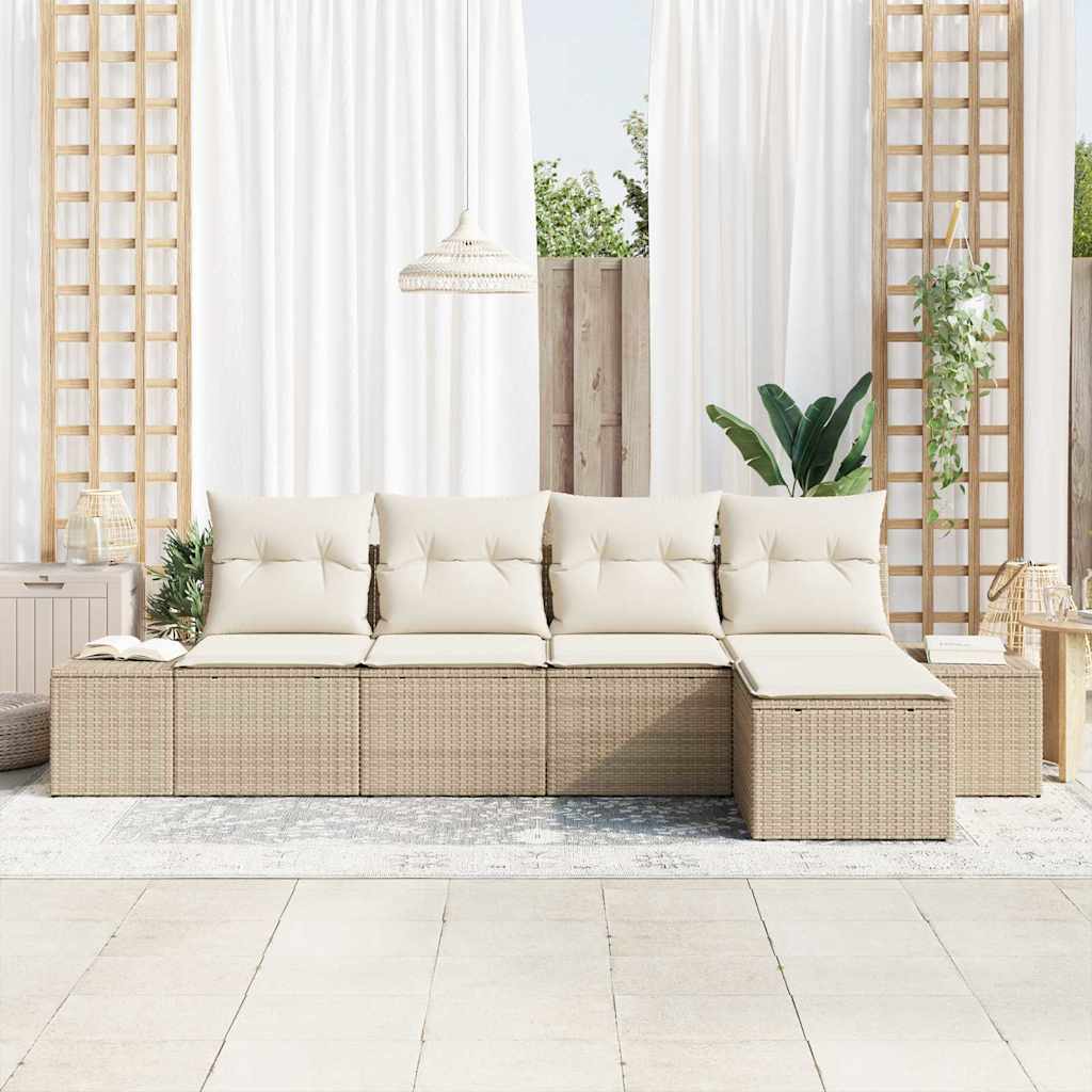 Garten-Sofa-Set mit Kissen mit Speicher 5 pcs Beige und Creme